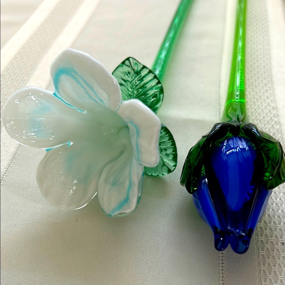 Glass Flower Stems in Blue and White